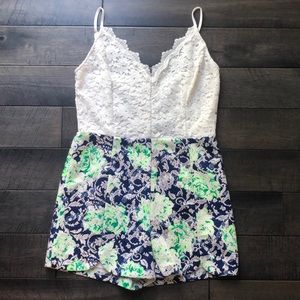 Soiéblu White Lace Top Romper with Florals